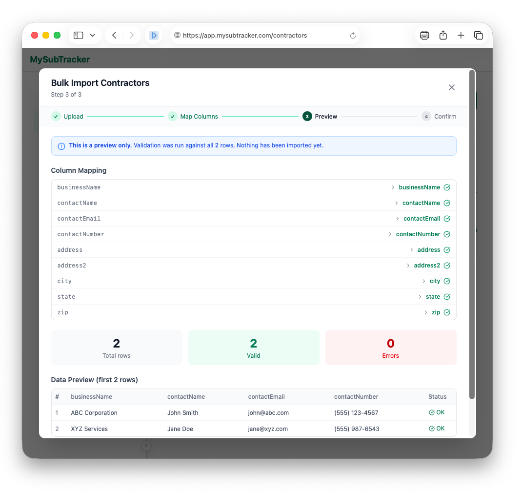 Import Your Contractors